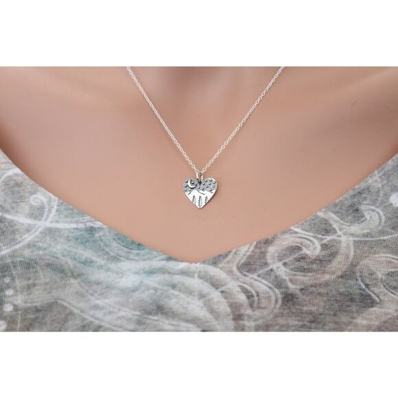 Sterling Silver Heart Charm with Mountains and Bronze Moon Necklace - Picture 2 of 4